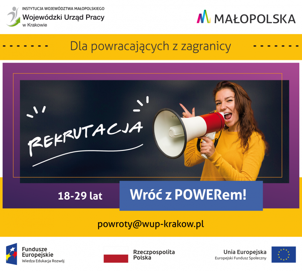 Plakat reklamujący projekt "Wróć z POWERem!"